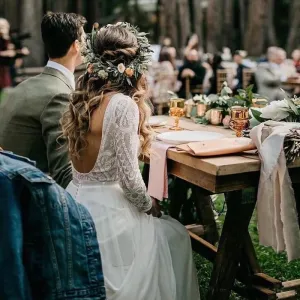 2024 Boho Wedding Dress | Backless Long Sleeve A-Line Lace Chiffon Beach Bridal Gown | Rustic Robe de Mariage