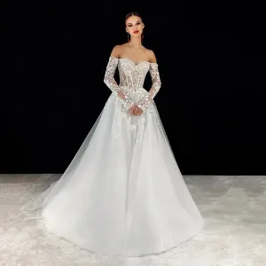 2025 A-Line Wedding Dresses Long Sleeve Appliques Sweetheart Bride Dress Boho Beach White Wedding Prom Gown Custom Size