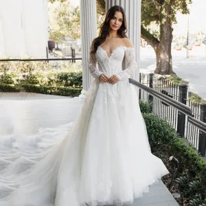 2025 A-Line Wedding Dresses Long Sleeve Princess Lace Long Bride Dress Boho Beach White Wedding Prom Gowns Custom Made