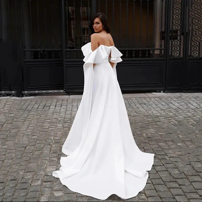 2025 A-Line Wedding Dresses White Off The Shoulder Sweep Train Bride Dress Boho Beach Simple Wedding Gowns Custom Size