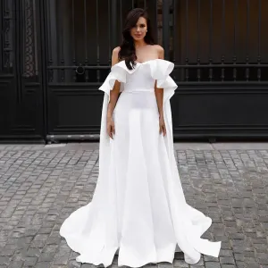 2025 A-Line Wedding Dresses White Off The Shoulder Sweep Train Bride Dress Boho Beach Simple Wedding Gowns Custom Size