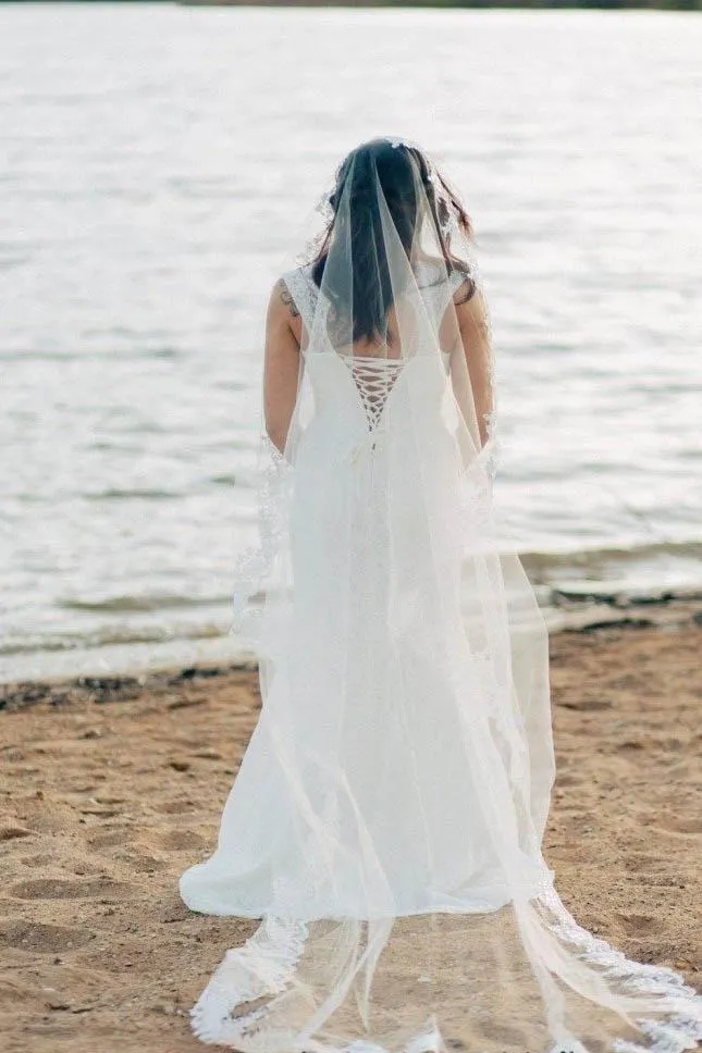 3 Meters Long Tulle Wedding Veil Lace Applique Edge APWV0014