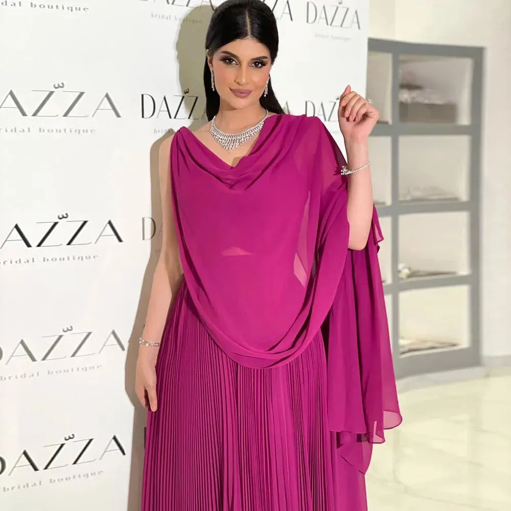 A Line Chiffon Formal Evening Dresses Saudi Arabic Long Cape Sleeves Spaghetti Strap Women Prom Gowns Party Dress