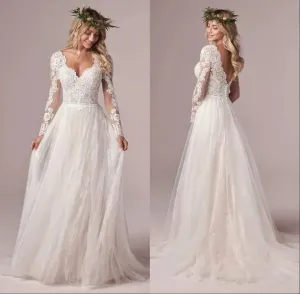 A Line Long Sleeve Bridal Dresses Wedding Dress Tulle Lace Long Ivory Vestido De Novia Open Back Plus Size