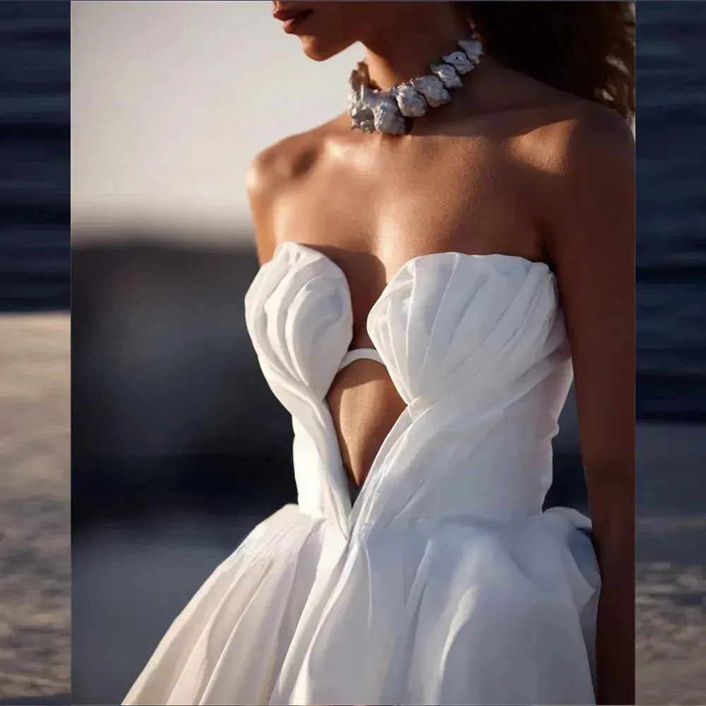 A Line Sweetheart Wedding Dresses Sexy Sleeveless Short Bridal Bride Gown Robe de mairage Simple Engagement Wedding Dress