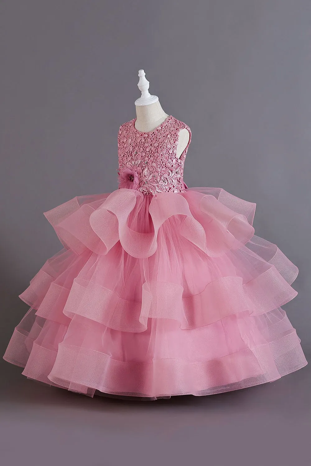 A Line Tulle Burgundy Sleeveless Girls Dresses With Bow