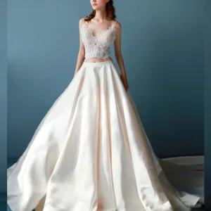 A-line Two Pieces Lace Top Wedding Dresses With Pockets