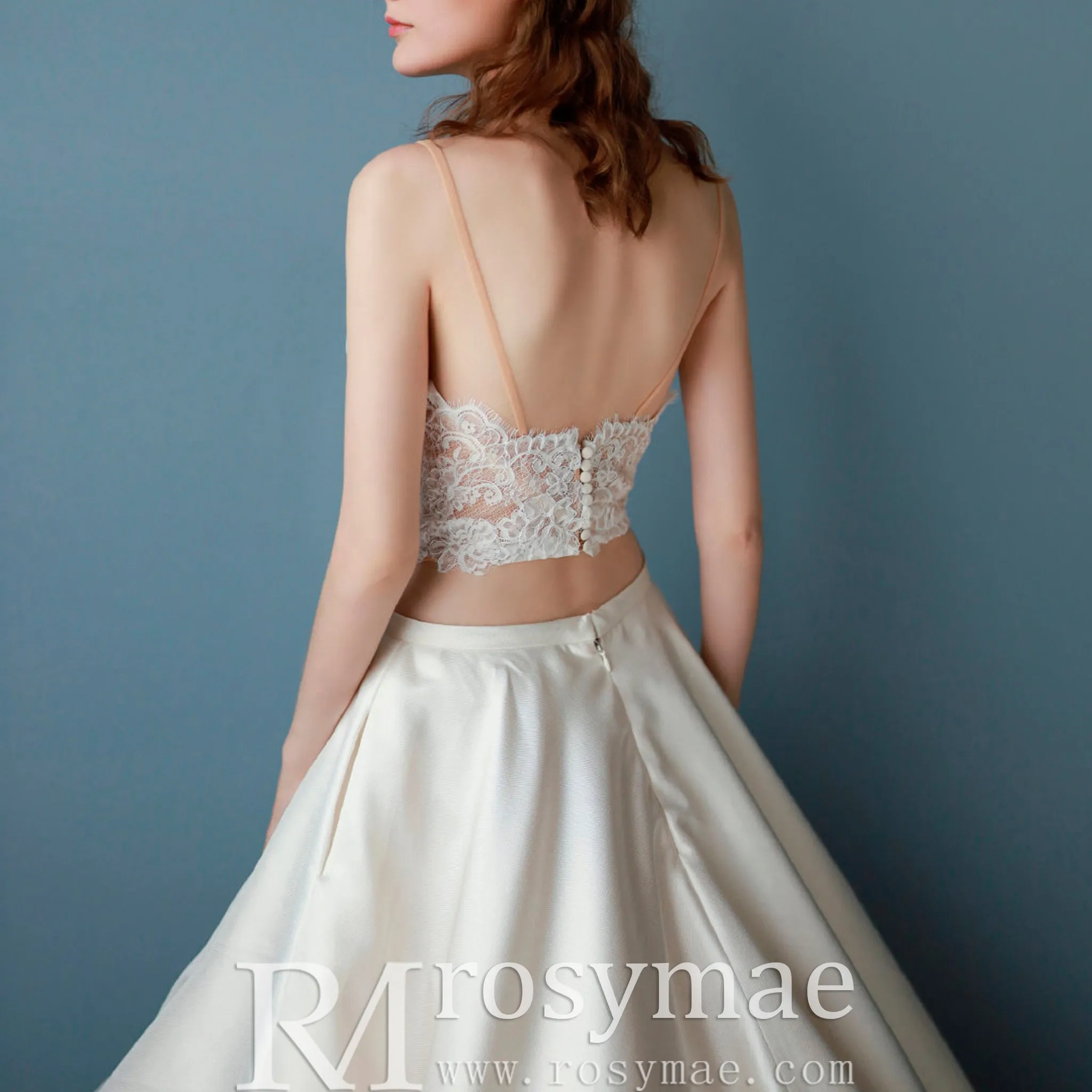 A-line Two Pieces Lace Top Wedding Dresses With Pockets