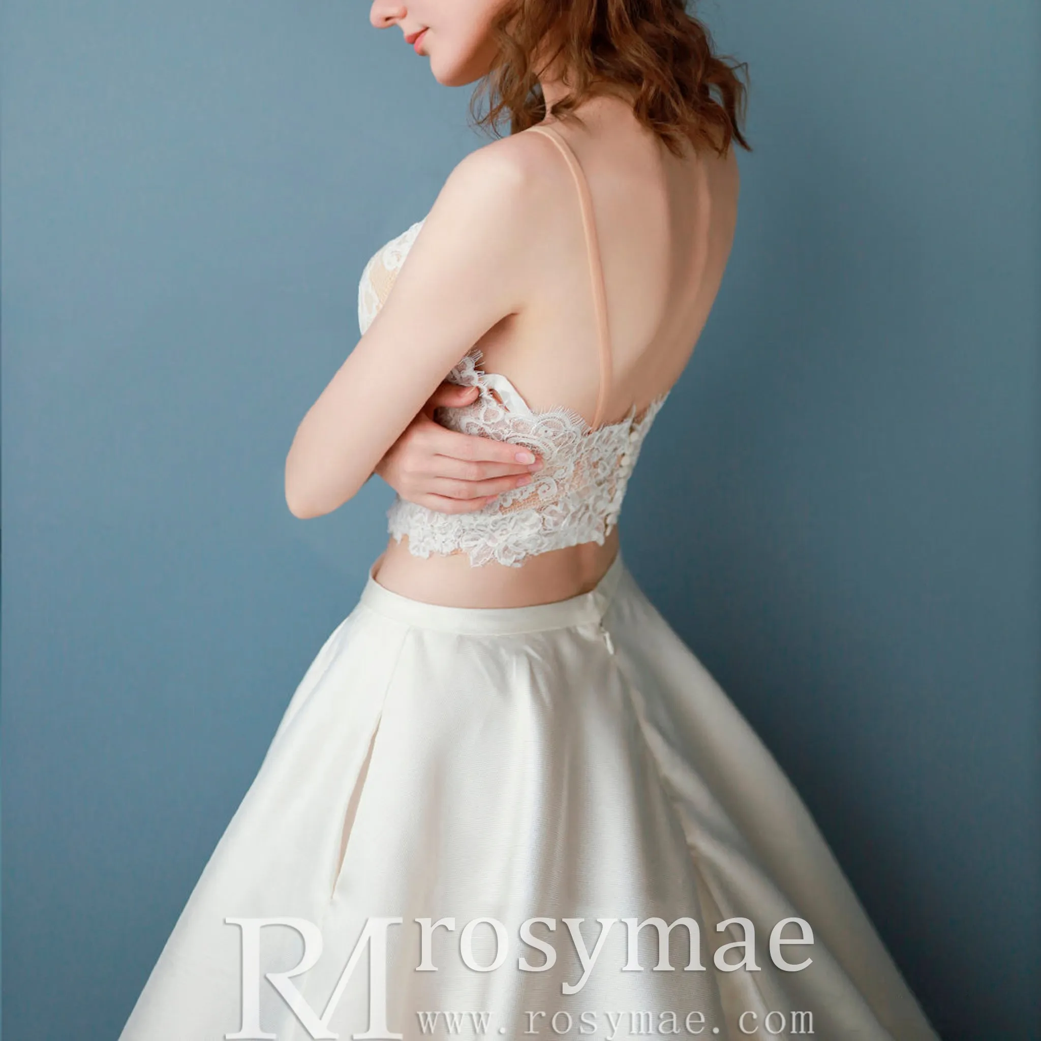 A-line Two Pieces Lace Top Wedding Dresses With Pockets