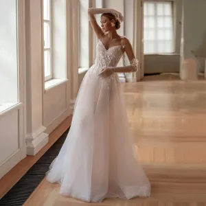 A-Line Wedding Dresses Spaghetti Straps Appliques Sweetheart Bride Dress Boho Beach Wedding Prom Gown Custom Size