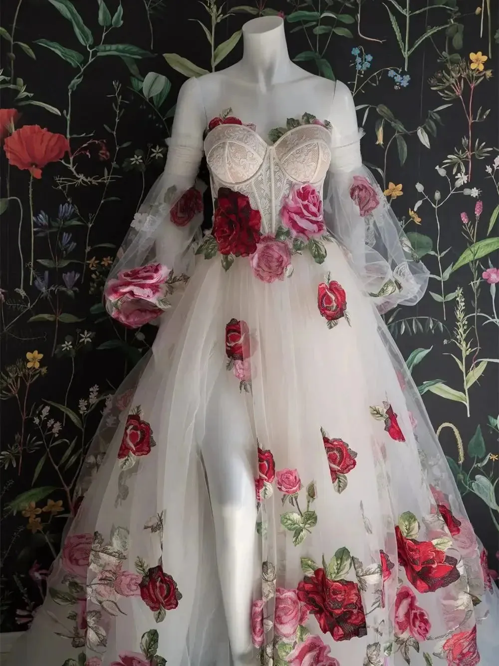 Amanda Colorful Embroidered Wedding Dress for Women Bride Sweetheart Backless Pastoral Marriage Bridal Flower Dresses