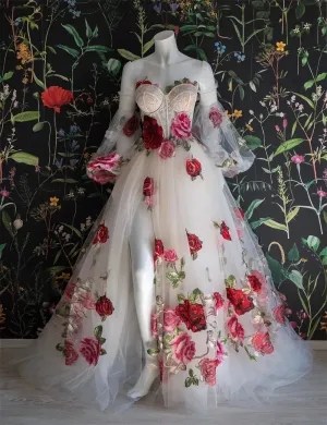 Amanda Colorful Embroidered Wedding Dress for Women Bride Sweetheart Backless Pastoral Marriage Bridal Flower Dresses