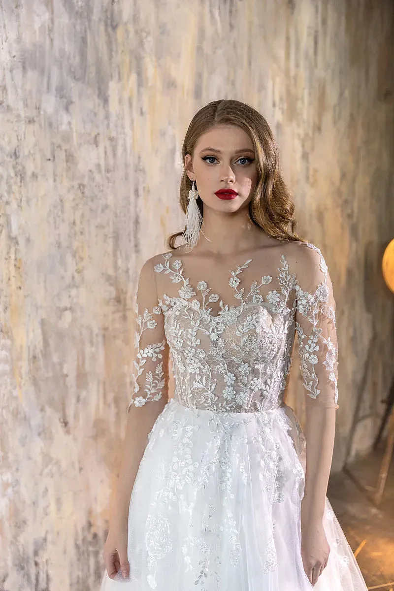 Arrival See-through Vestidos De Novia Top Lace Wedding Dresses Appliques Vestido De Noiva