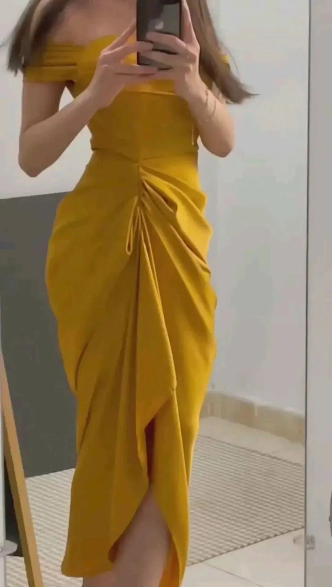 Asymmetrical Satin Arabic Prom Dresses Off The Shoulder Pleats Ankle-Length Midi Evening Gowns Formal Party Dress