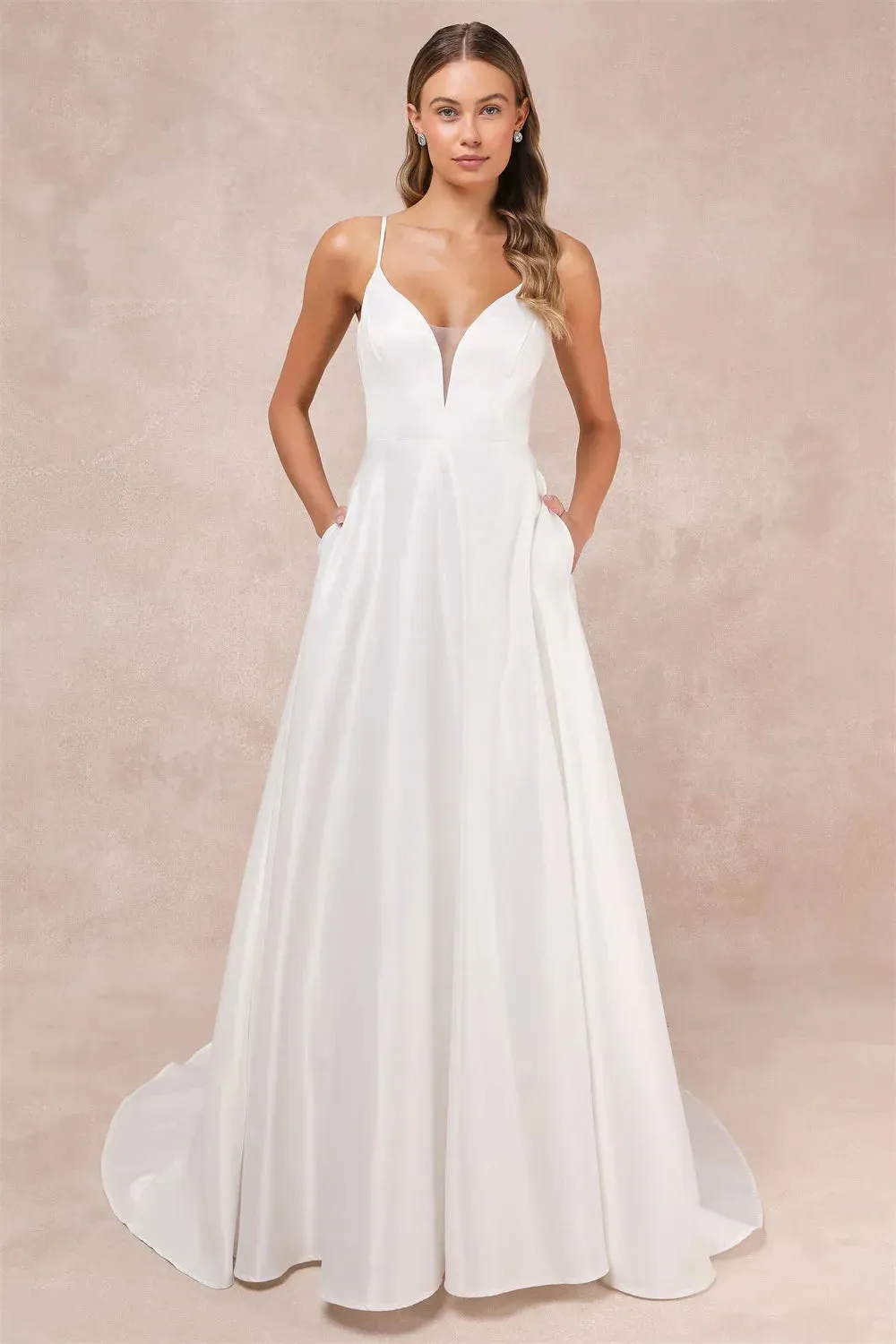 Bella White Simple Prom Dresses Spaghetti Strap A-line Wedding Dress Elegant Sleeveless Floor-Length Vestidos De Fiesta