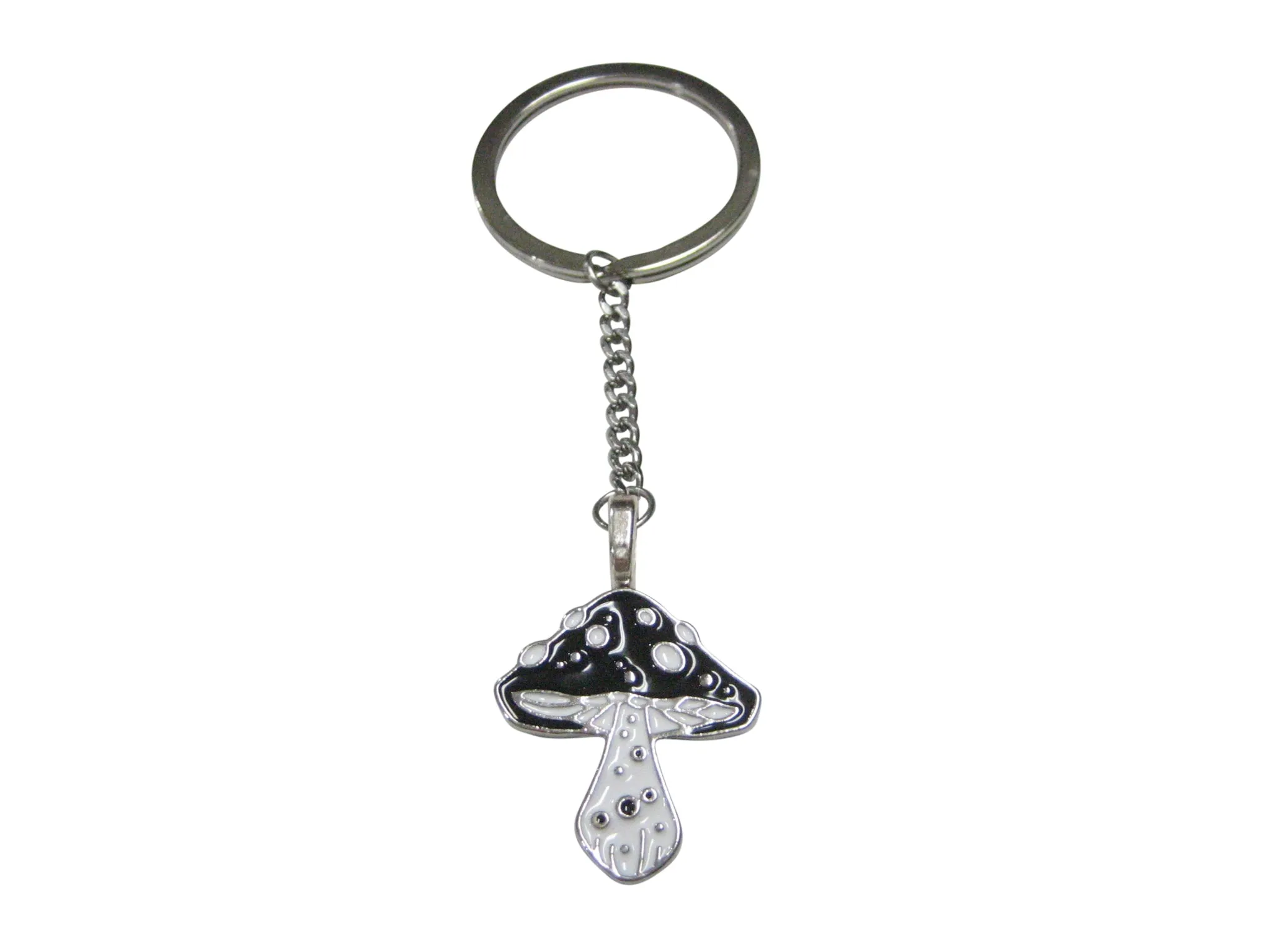 Black and White Toned Mushroom Fungus Pendant Keychain