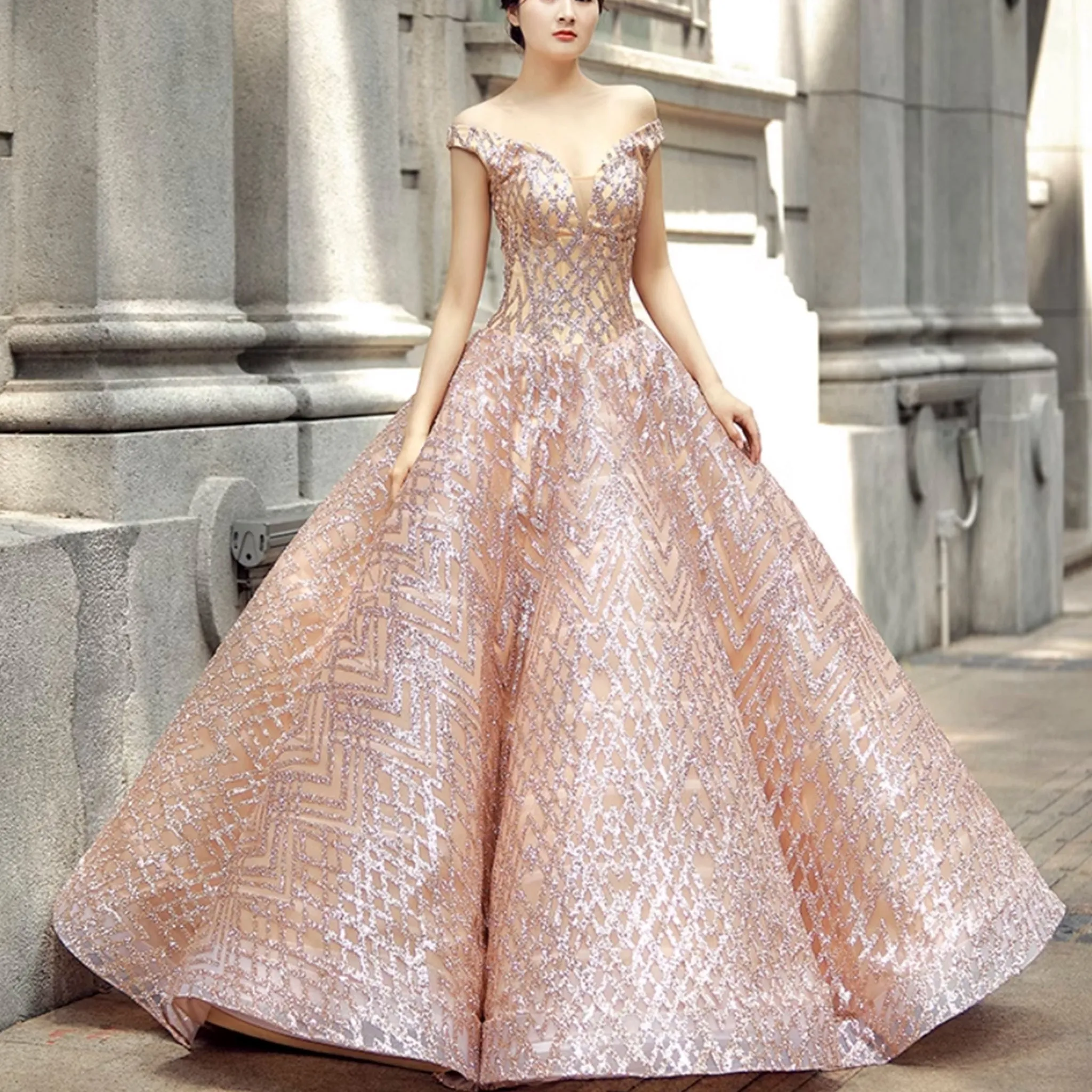 Blush Pink Quinceanera Dress Off The Shoulder Sweet 15 16 Ball Gown