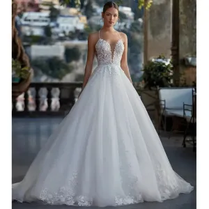 Boho Luxury Lace Vestidos De Novia Elegant Spaghetti Straps Sexy Backless A-line Wedding Dresses Customized Vestido De Noiva