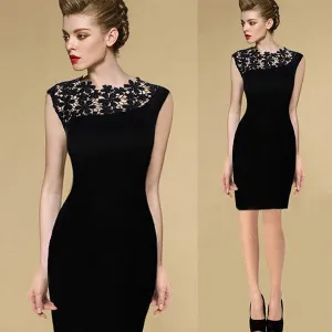 Casual Dress Summer Black Women Stretch Evening Party Lace Slim Bodycon Pencil Dresses Vestidos Crochet Elegant Dress J2