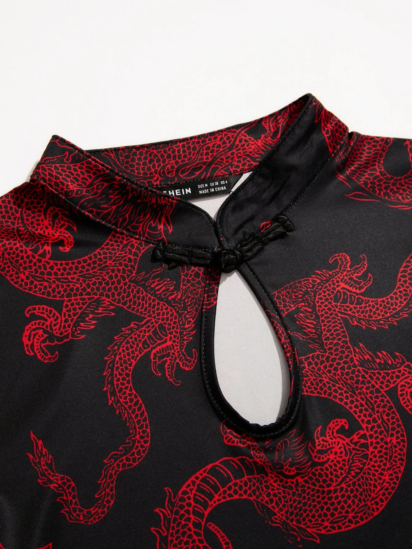 Chinese Dragon Print Side Split Qipao Dress