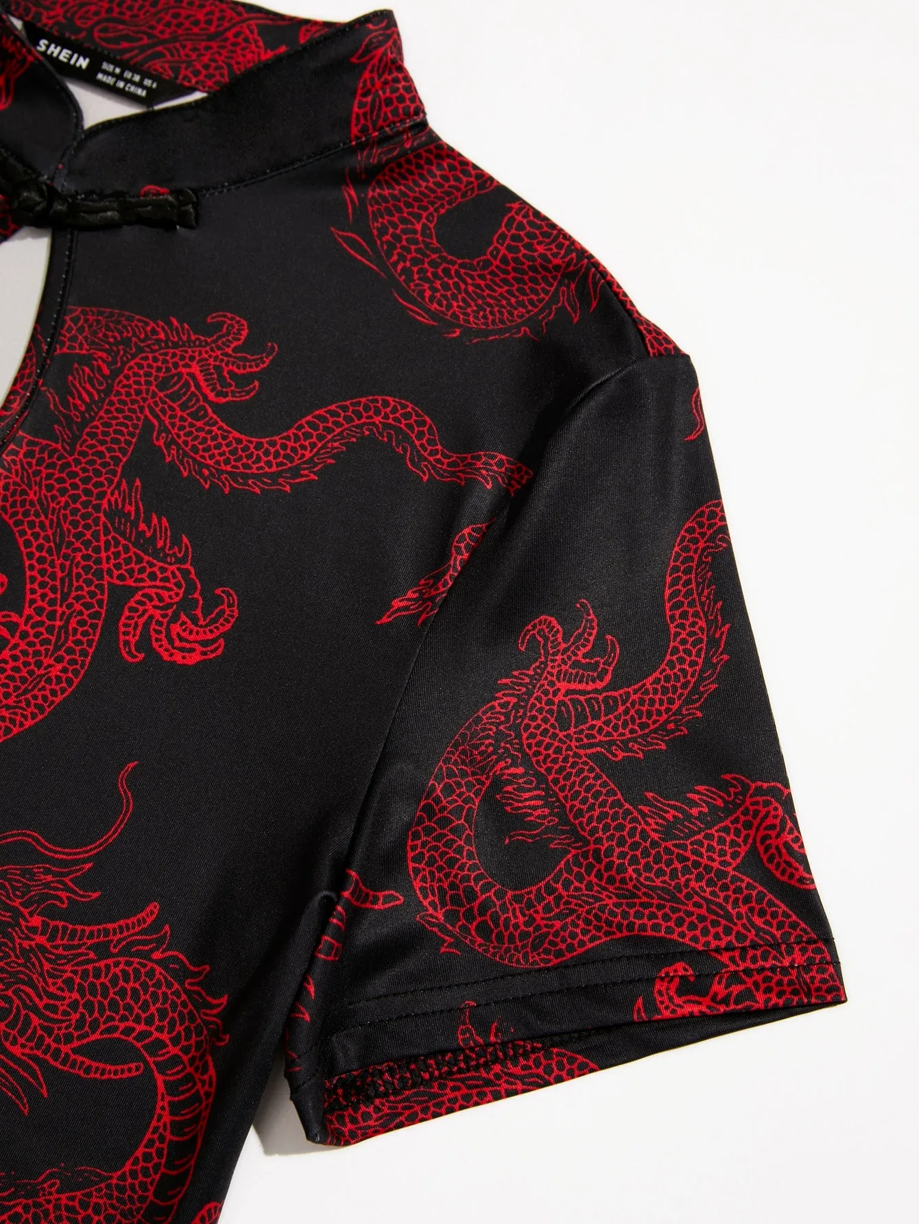 Chinese Dragon Print Side Split Qipao Dress