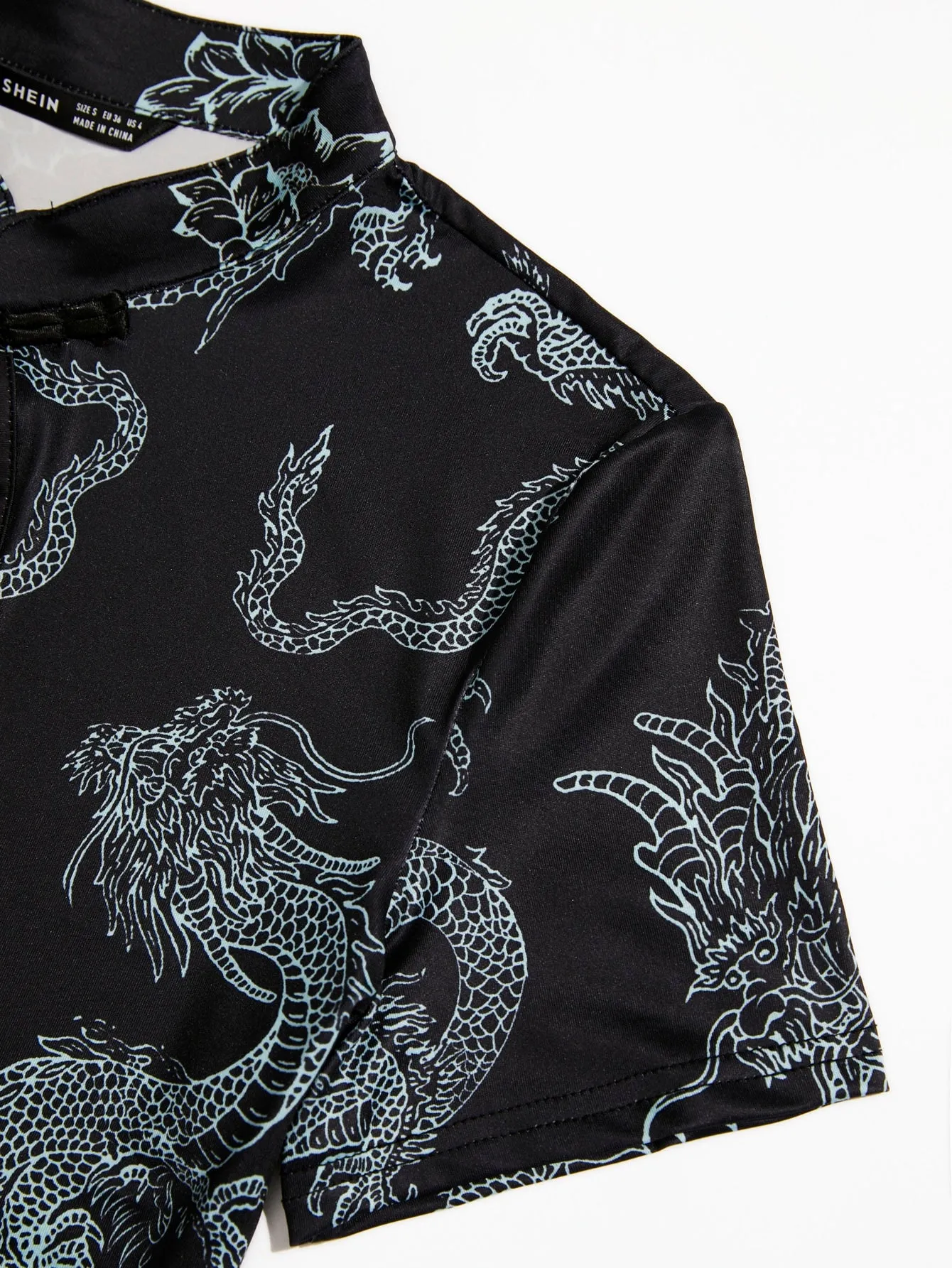 Chinese Dragon Print Side Split Qipao Dress
