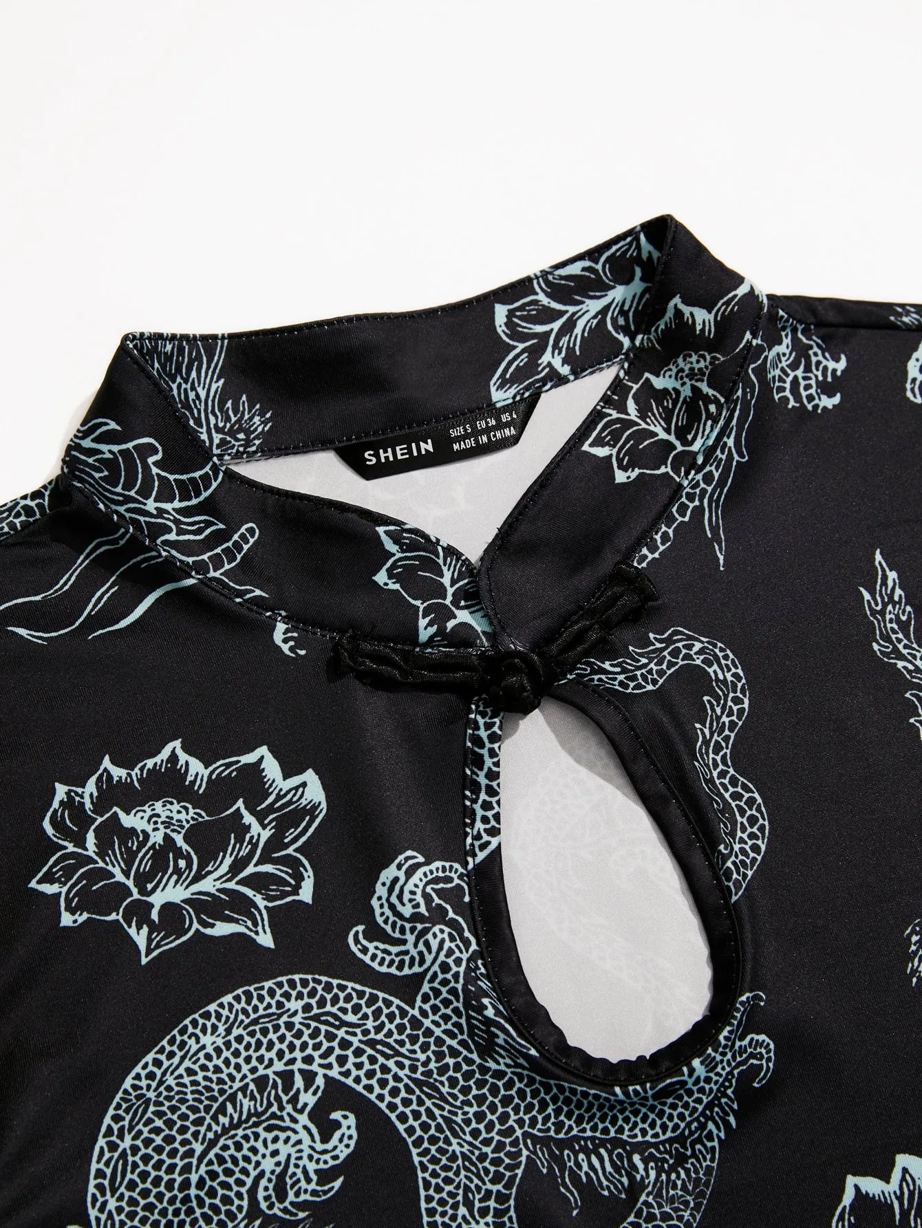 Chinese Dragon Print Side Split Qipao Dress