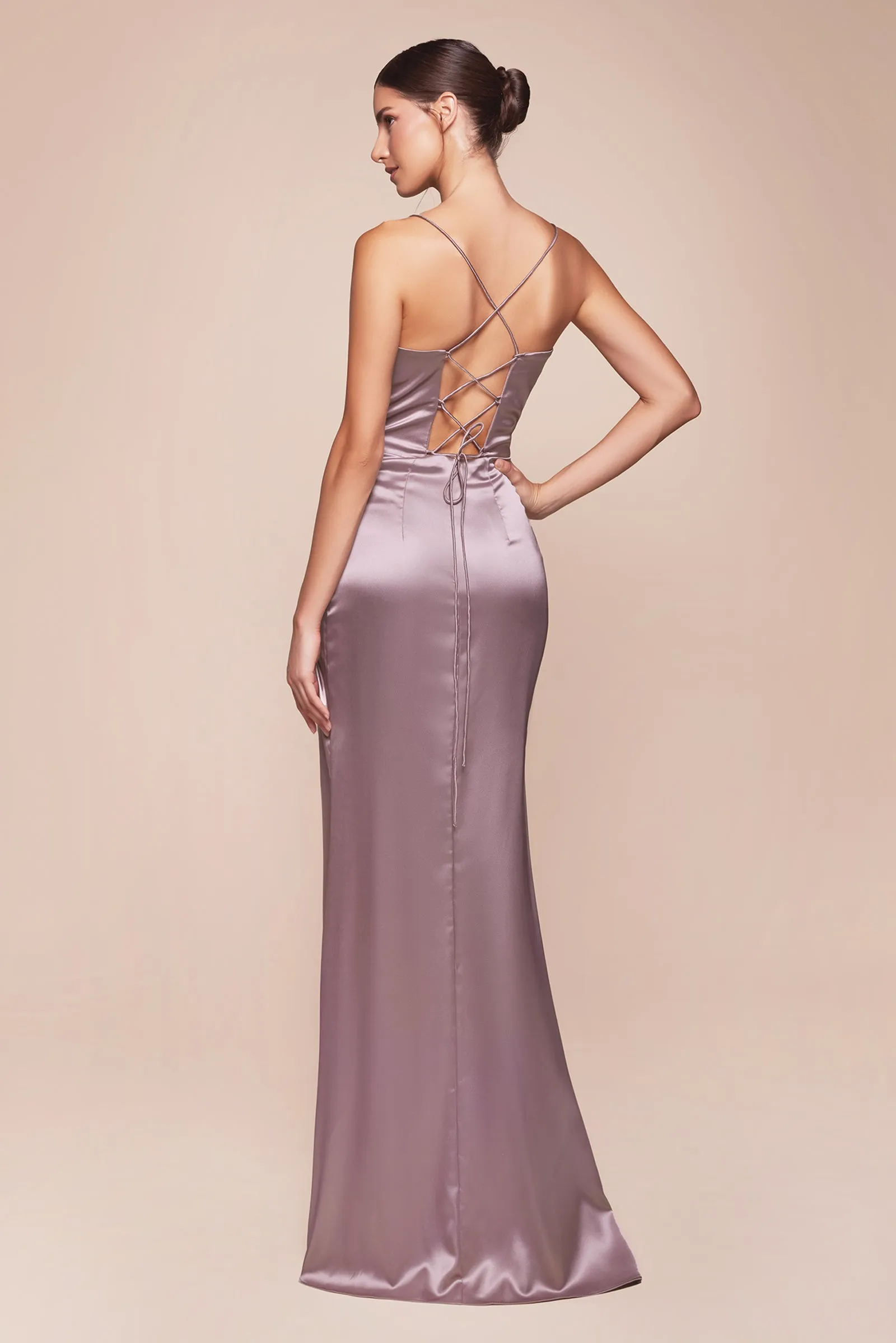 CINDERELLA DIVINE 7483 Cowl Draped Corset Satin Fitted Dress