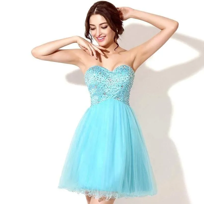 Crystal Sky Blue Short Homecoming Dresses