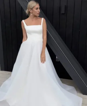 Customize Vestidos de Novia 2025 A-Line Square Collar Floor length Tulle Organza Bridal Gowns Stunning Robe De Mariee Beach