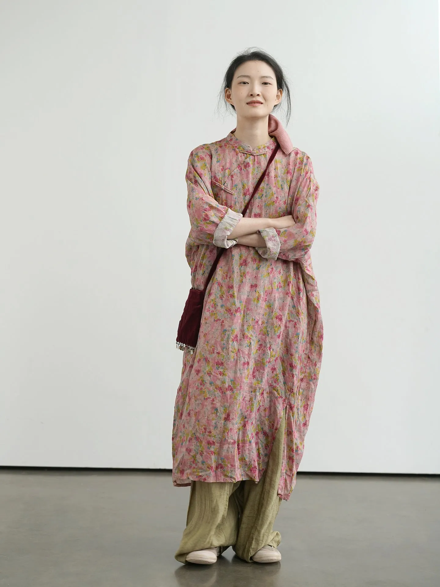 Deep Pink Floral Cheongsam Cocoon Dress