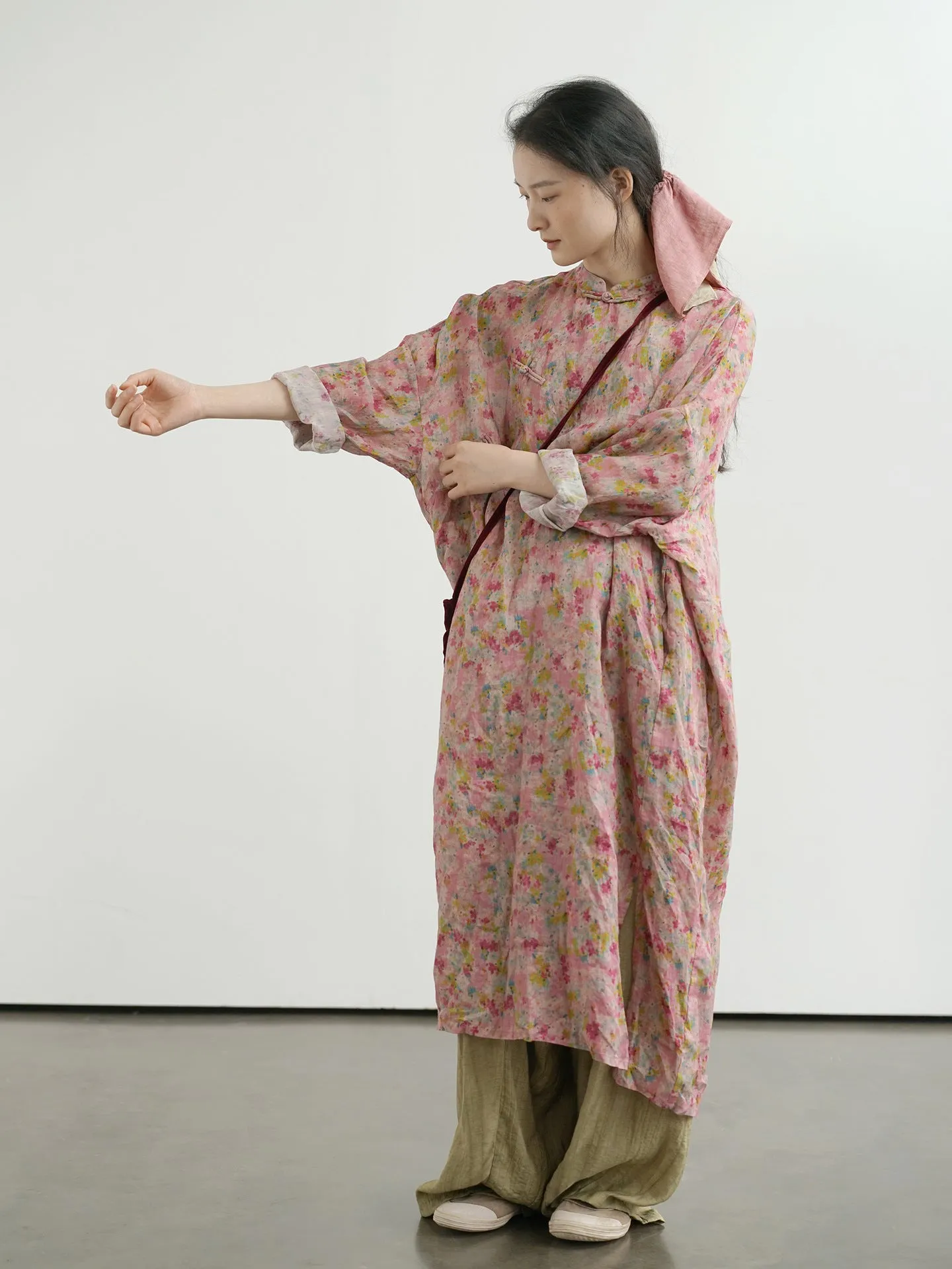 Deep Pink Floral Cheongsam Cocoon Dress