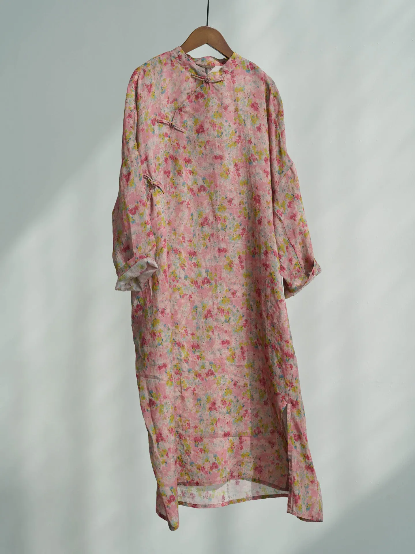 Deep Pink Floral Cheongsam Cocoon Dress