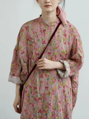 Deep Pink Floral Cheongsam Cocoon Dress