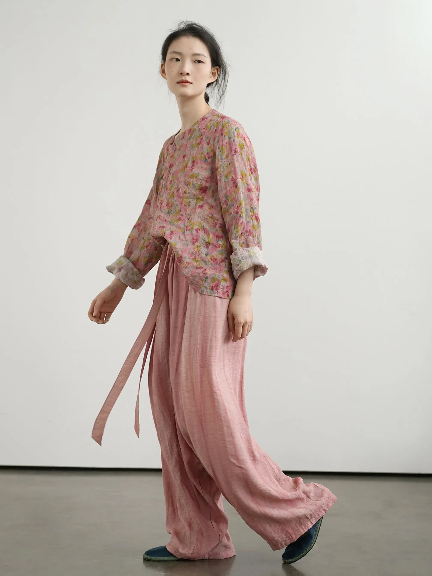Deep Pink Floral Cheongsam Qipao Top