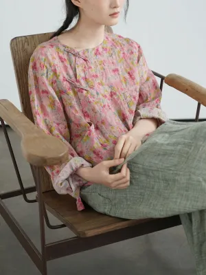 Deep Pink Floral Cheongsam Qipao Top
