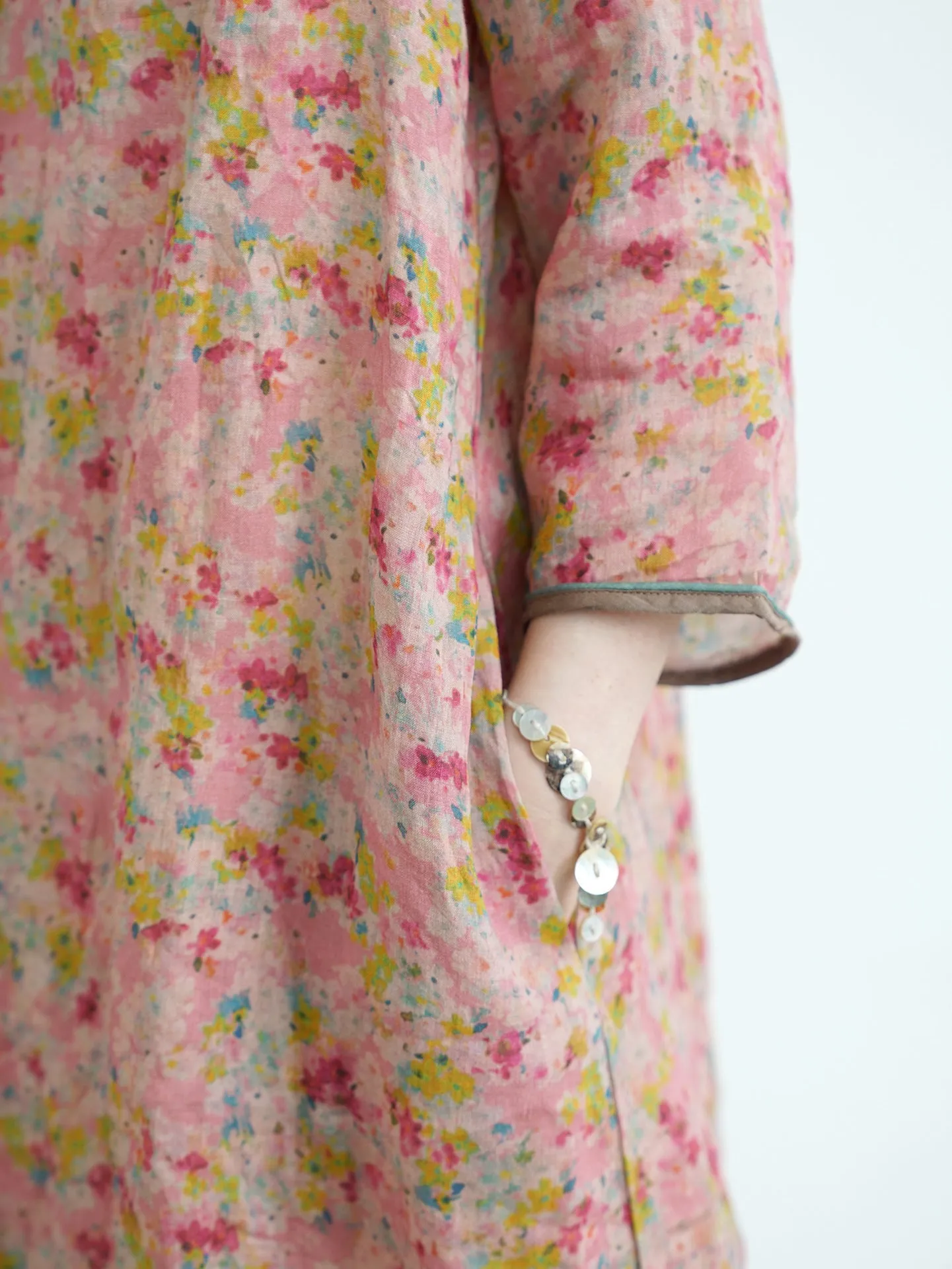 Deep Pink Floral V-Neck Cheongsam Qipao Dress