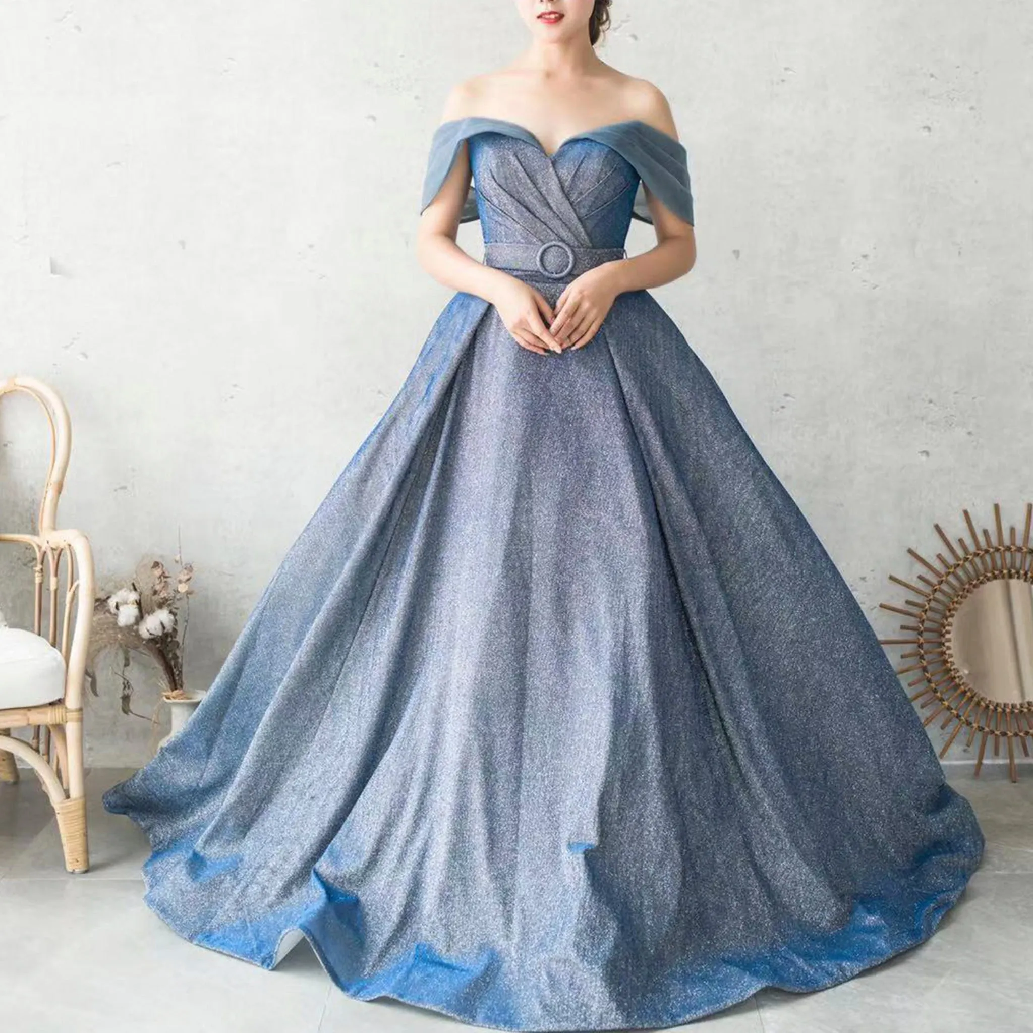 Detachable Sleeve A-line Evening Dresses Party Gowns