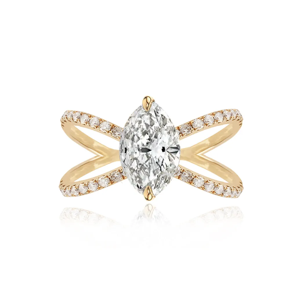 Diamond Reverse Split Shank Pave Band Engagement Ring