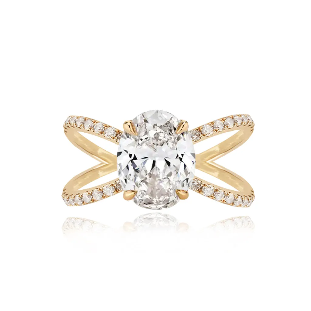 Diamond Reverse Split Shank Pave Band Engagement Ring