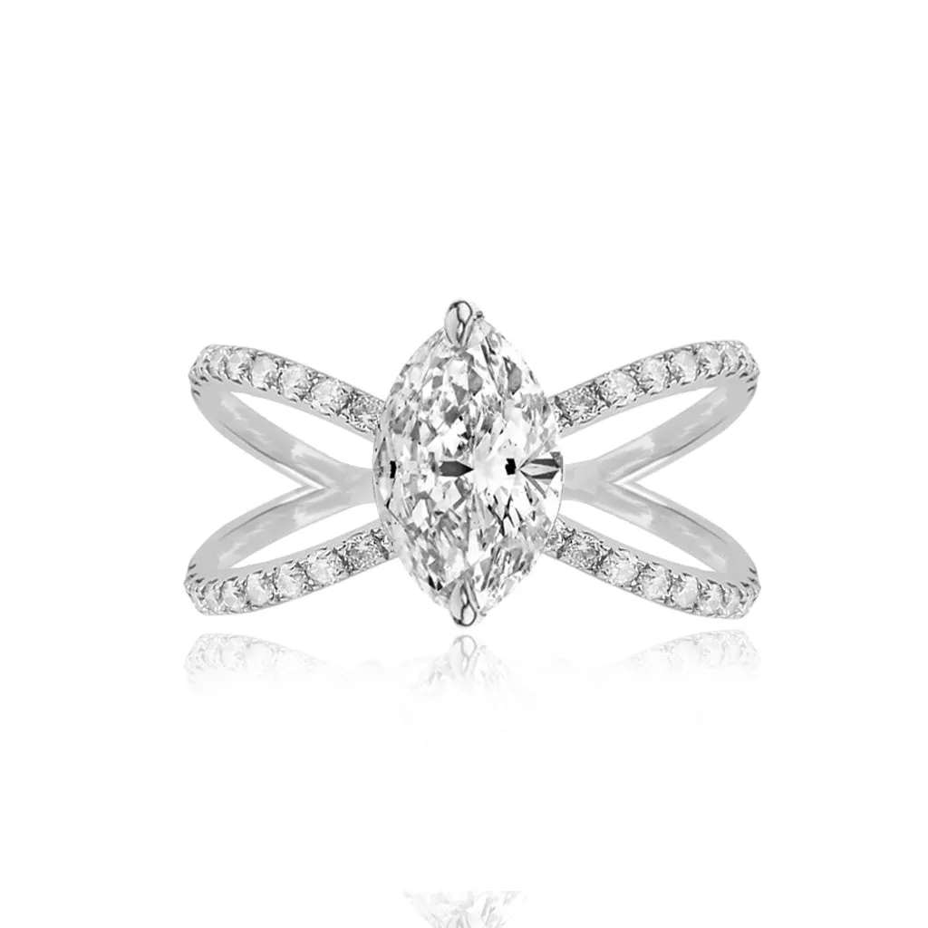 Diamond Reverse Split Shank Pave Band Engagement Ring