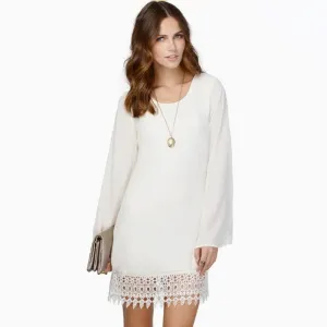 Dress Long Sleeve Party Dresses Women Lace Chiffon Casual Mini Dress White Black
