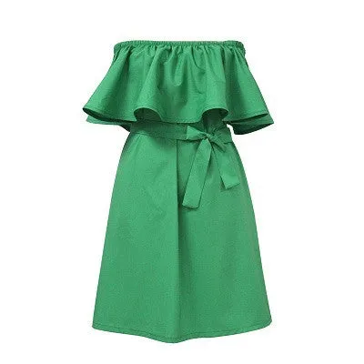 Dress Women Off Shoulder Dress Sleeveless Ruffles Cross Straps Dresses Candy Color Party Dresses