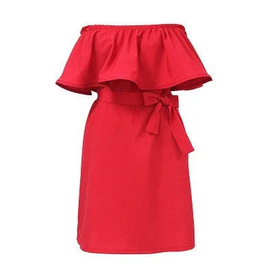 Dress Women Off Shoulder Dress Sleeveless Ruffles Cross Straps Dresses Candy Color Party Dresses