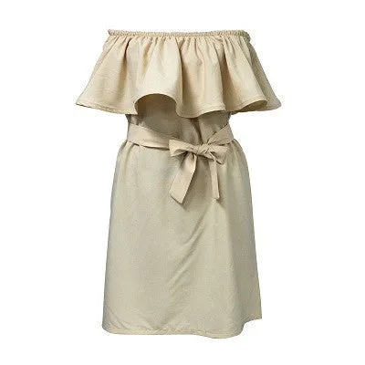 Dress Women Off Shoulder Dress Sleeveless Ruffles Cross Straps Dresses Candy Color Party Dresses