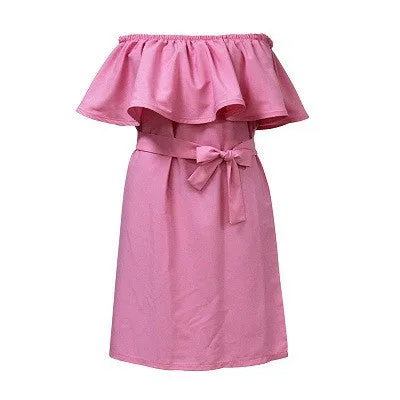 Dress Women Off Shoulder Dress Sleeveless Ruffles Cross Straps Dresses Candy Color Party Dresses