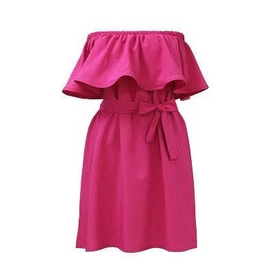 Dress Women Off Shoulder Dress Sleeveless Ruffles Cross Straps Dresses Candy Color Party Dresses