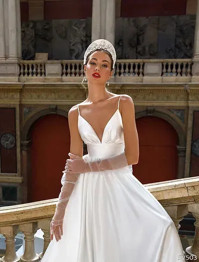 Elegant A Line Wedding Dresses For Women V-Neck Satin Bridal Gowns Spaghetti Straps Wedding Party Gowns Robe De Mariée
