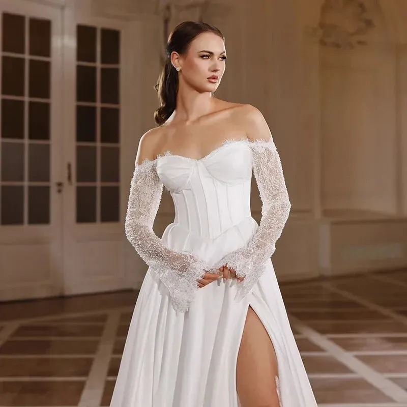Elegant A-Line Wedding Dresses Women Sweetheart Side Slit Bridal Dress Boho Beach Wedding Prom Ball Gowns Customized