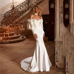 Elegant Boho Mermaid Wedding Dresses Off The Shoulder Satin Dubai Bridal Gowns Vestido De Novia Bride Dress
